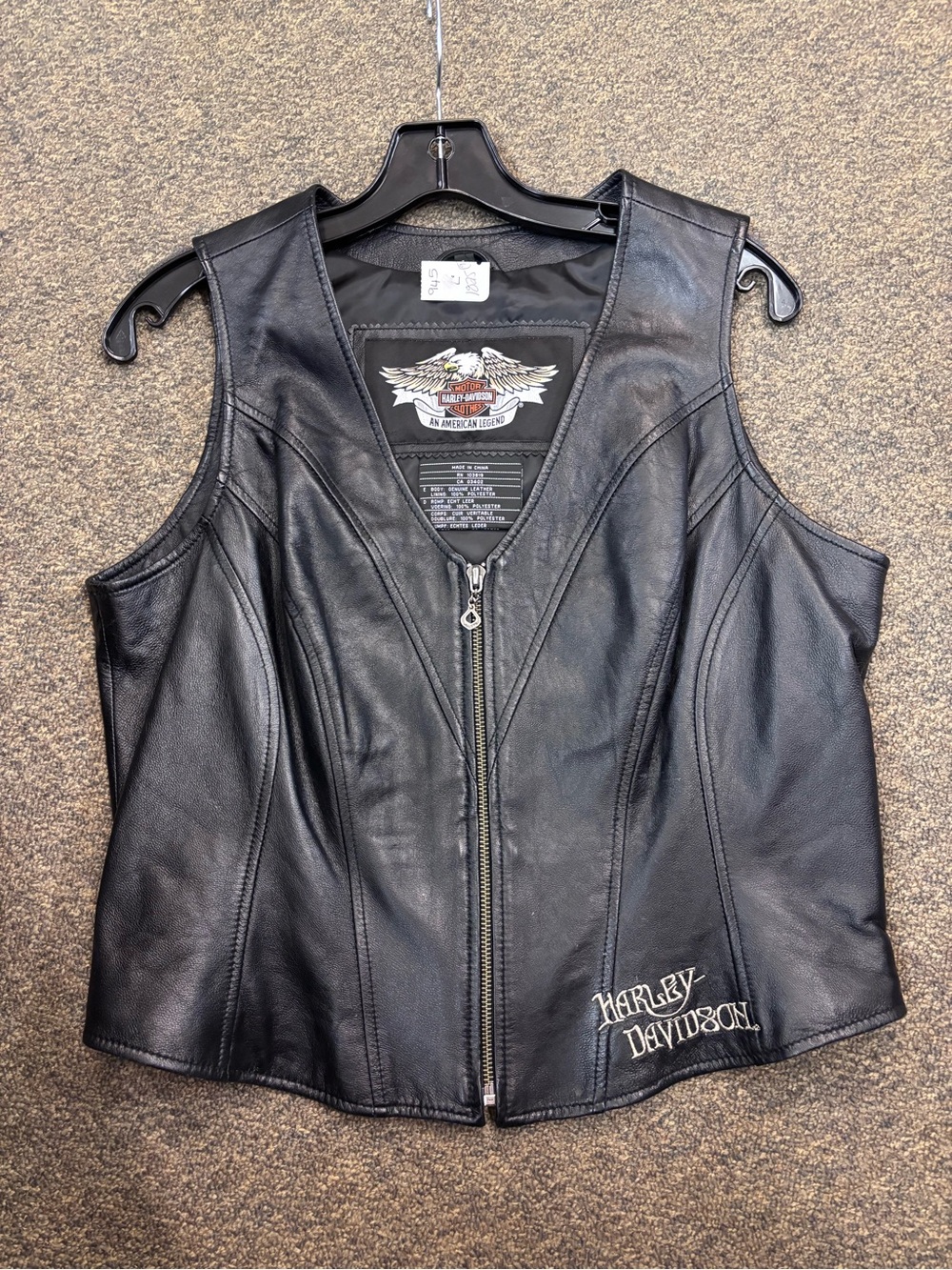 Harley-Davidson Women's Black Leather Zip-Front Vest with Embroidered Logo